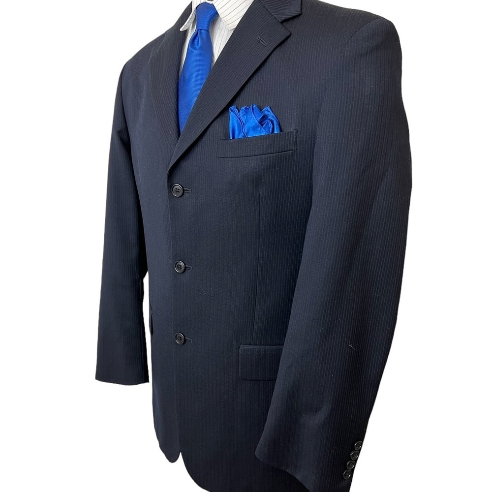 LINEA UOMO MENS DRESS BLAZER 100% WOOL SIZE 42R PINSTRIPE NAVY BLUE AM☑️ - Picture 8 of 11